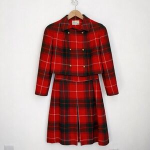 Vintage 1960s Aljean of Canada -  Red Plaid 100% Wool Skirt Suit Set – XS